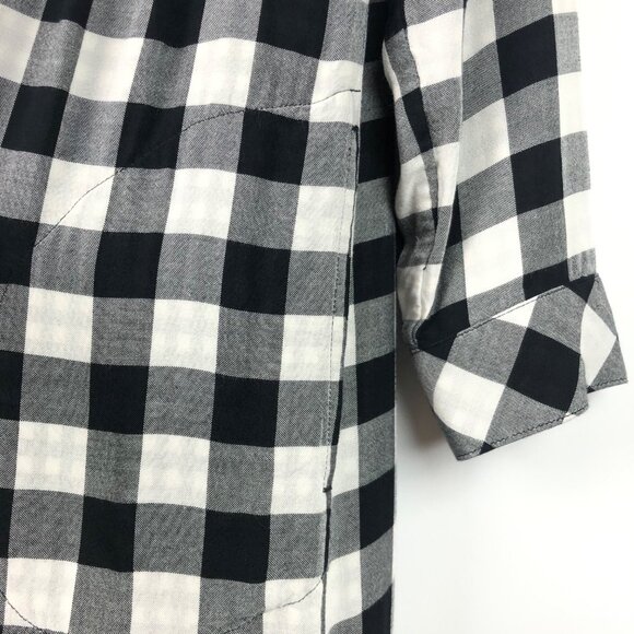J. Jill Gingham Double Cloth Dress Roll Tab Sleeve Button Back Black & White - Picture 12 of 16
